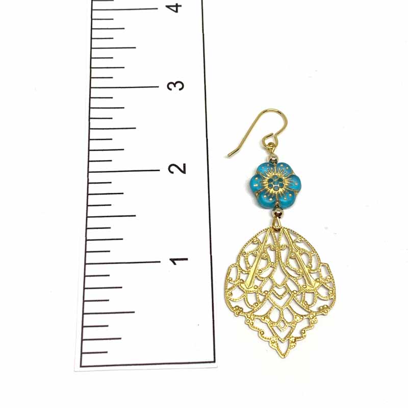 Aqua Blue Hibiscus Filigree Earrings